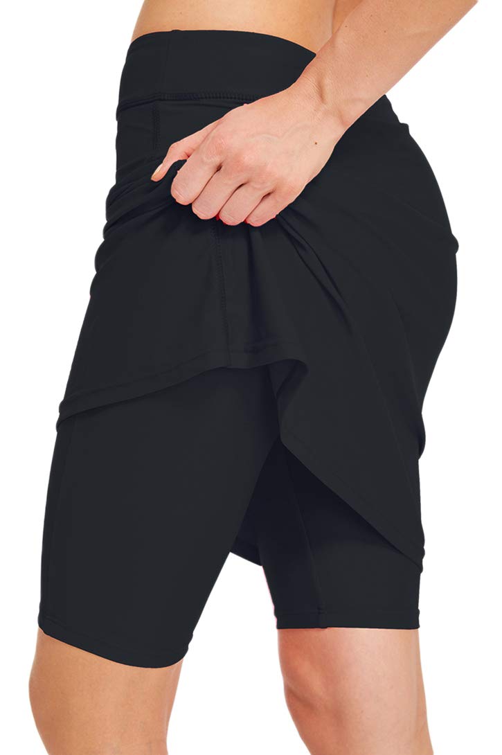 Micosuza Womens Skirted Swim Short Sun Protective UPF 50+ Swimming Bottom with Attached Skirt Black X-Large - Image 1